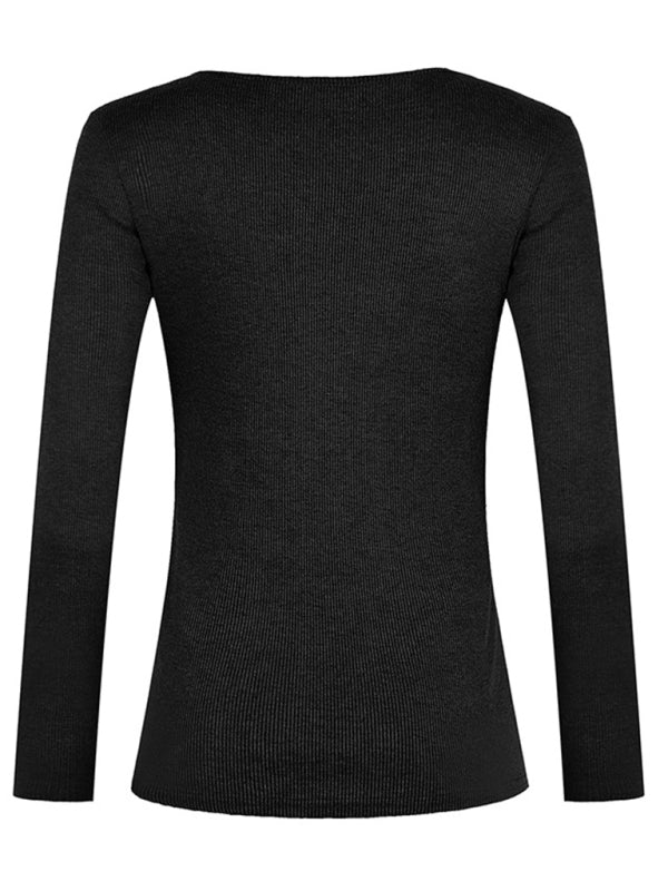 Women's Solid Color Long Sleeve Button Knit Top