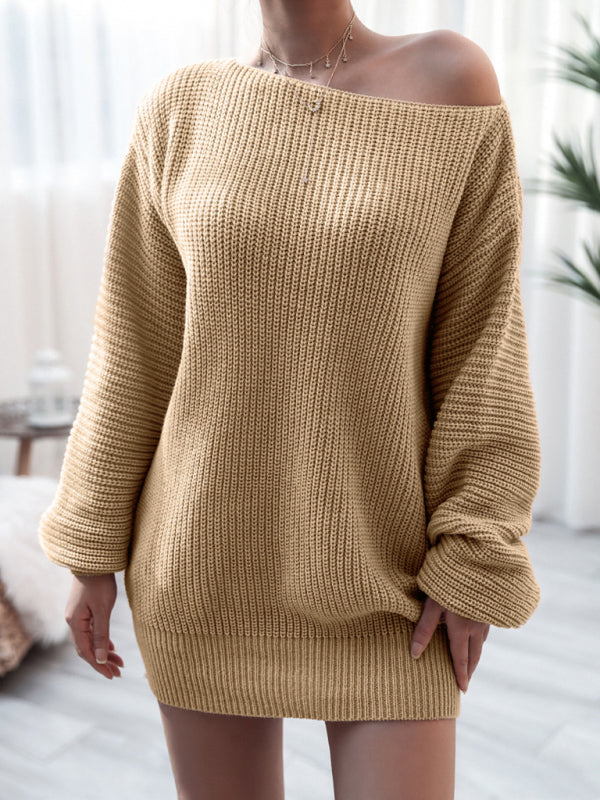 Women's straight neck casual loose knit wool dress