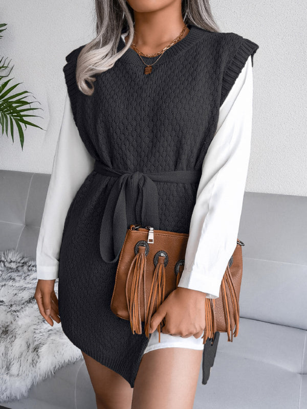 Women's casual belt vest wool skirt knitted dress