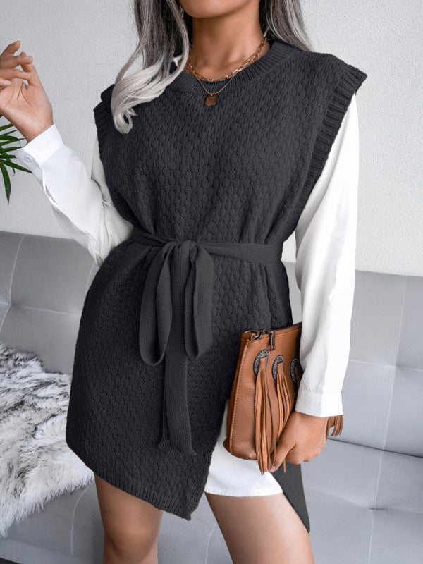 Women's casual belt vest wool skirt knitted dress