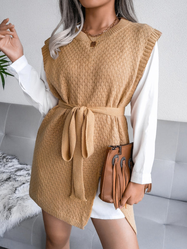 Women's casual belt vest wool skirt knitted dress