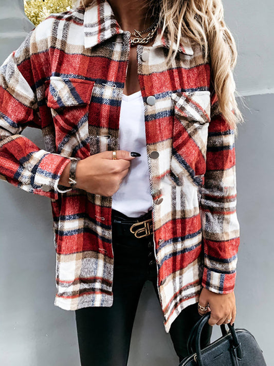 Women's Checkered Plaid Long Sleeve Jacket