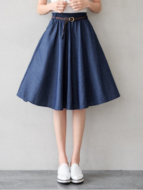 Women Casual Midi High-Waist A-Line Skirt