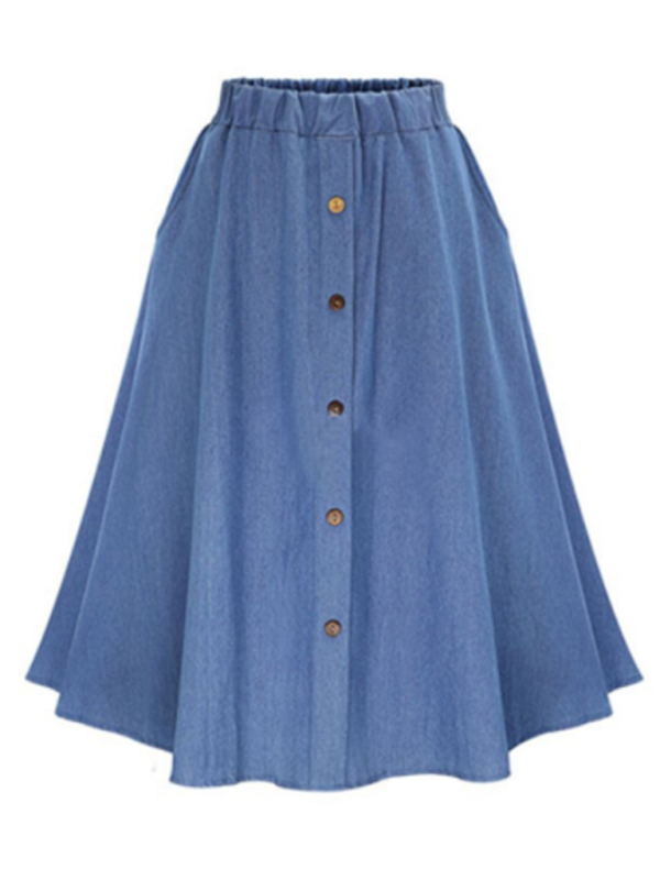 Women's Solid Denim Button-Front Skirt