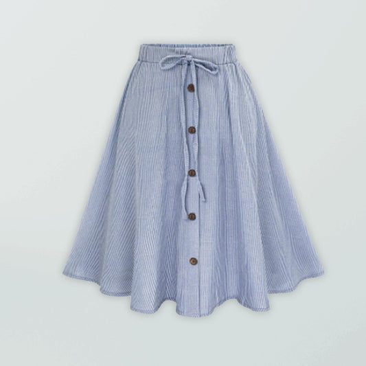 Women's Elastic Waist Button-Up Striped Skirt