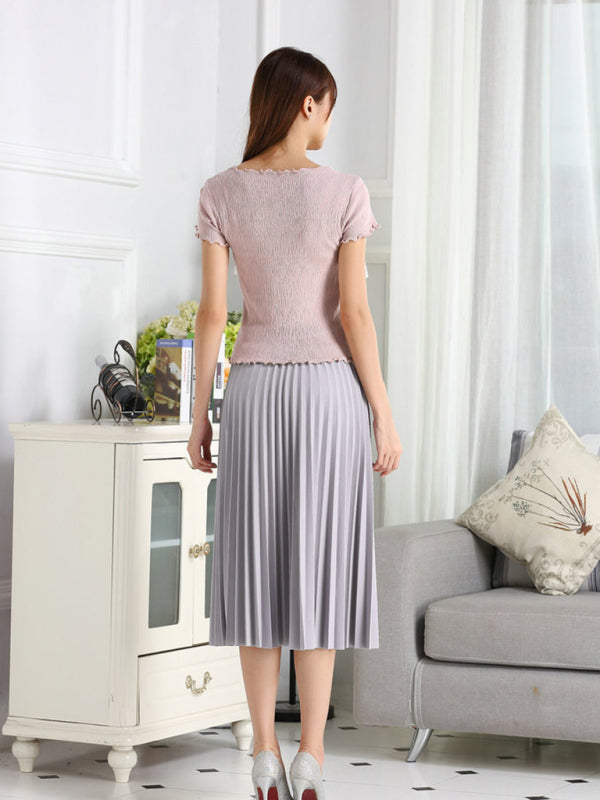 Women's Pleated Knit Midi Skirt Spring-Summer