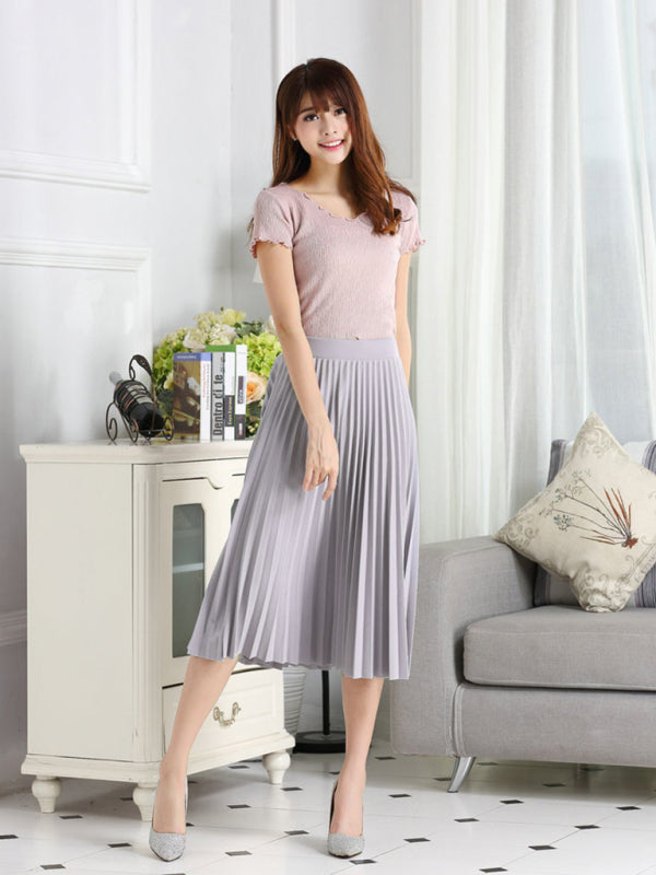 Women's Pleated Knit Midi Skirt Spring-Summer