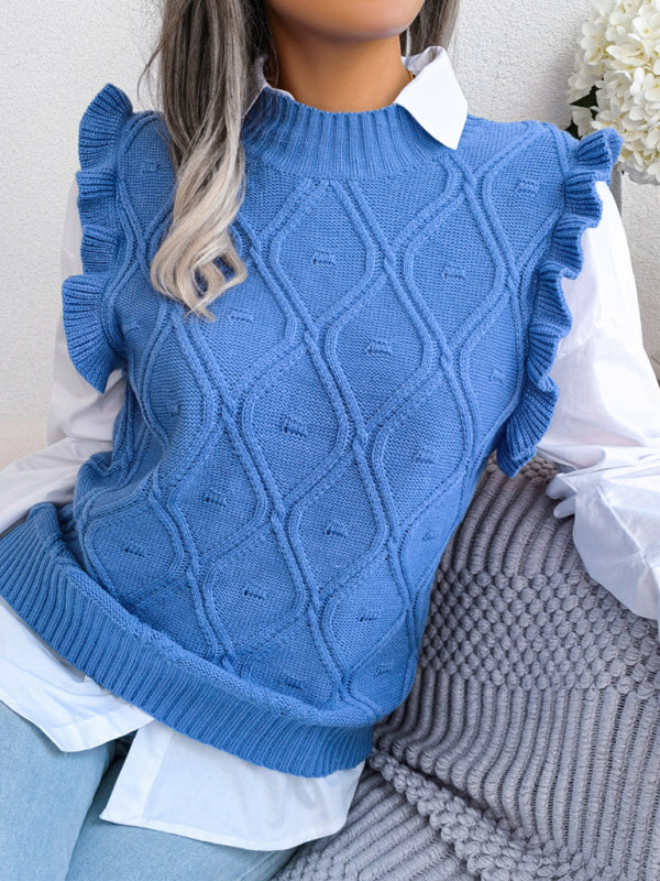 Women's fungus side diamond knitted vest sweater