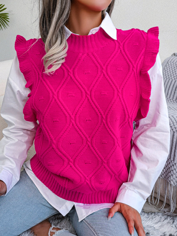 Women's fungus side diamond knitted vest sweater