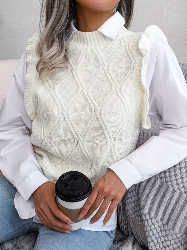 Women's fungus side diamond knitted vest sweater