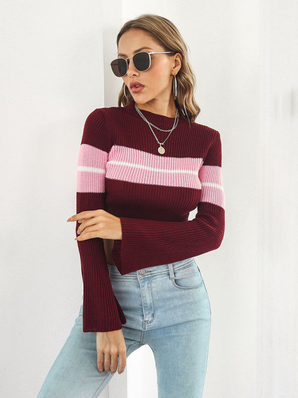 Women's Striped Contrast Cropped Sweater