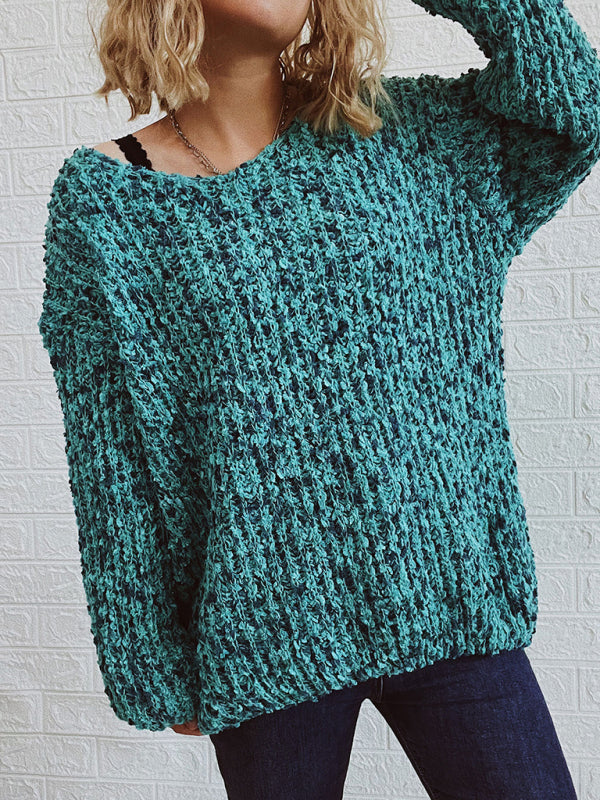 V-Neck Drop-Shoulder Sleeve Knit Sweater Sweater