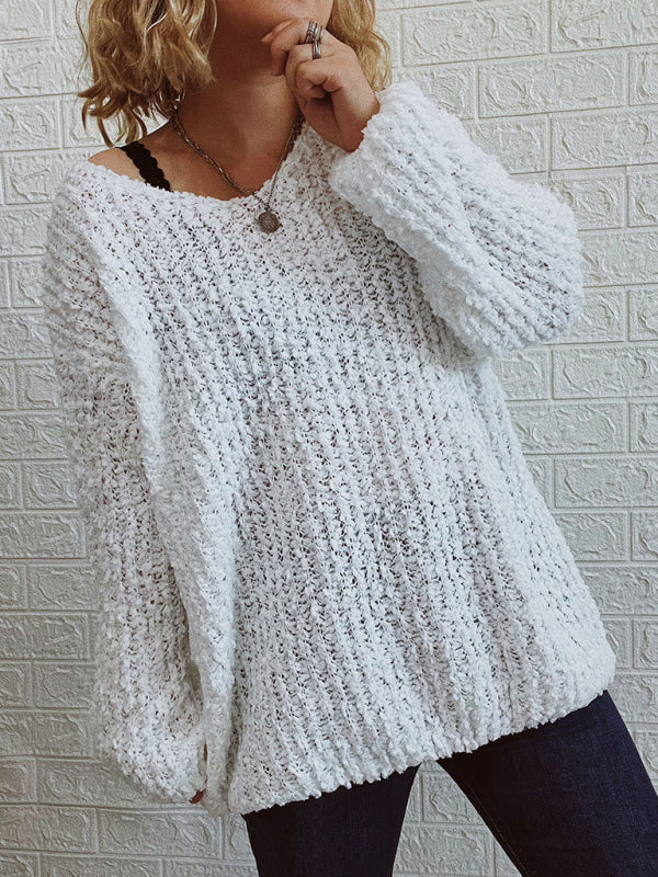 V-Neck Drop-Shoulder Sleeve Knit Sweater Sweater