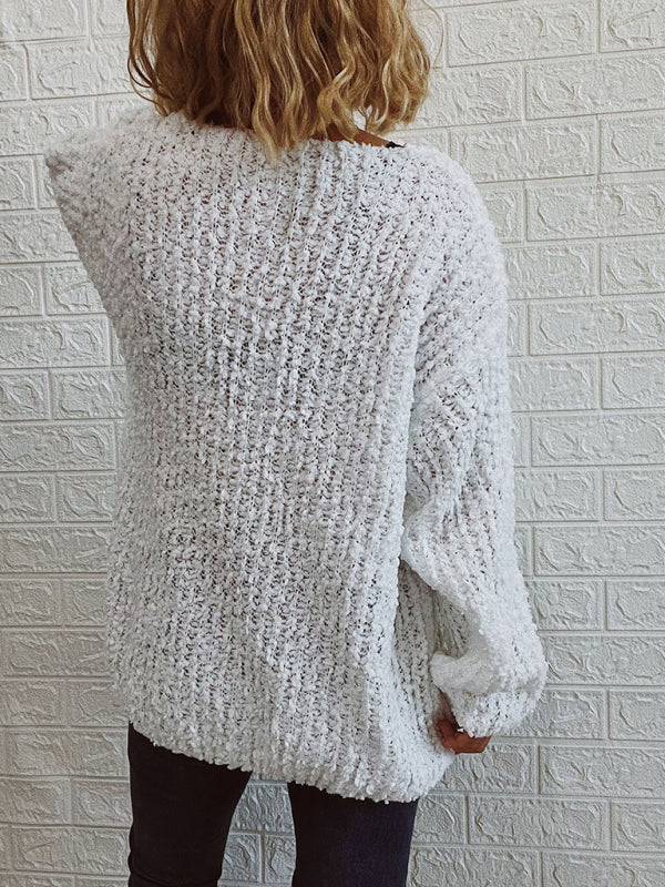 V-Neck Drop-Shoulder Sleeve Knit Sweater Sweater