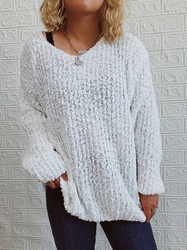 V-Neck Drop-Shoulder Sleeve Knit Sweater Sweater