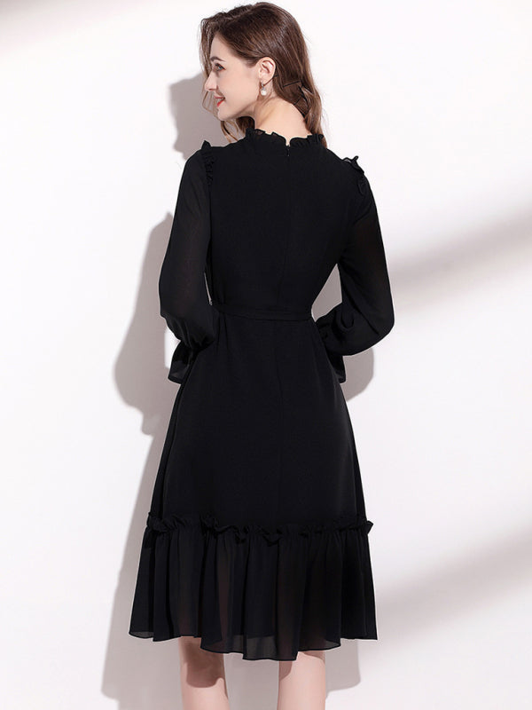 Women's Long Sleeve Fungus Belted Dress