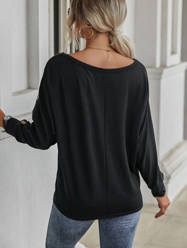 New Simple and Comfortable Button Long Sleeve T-Shirt