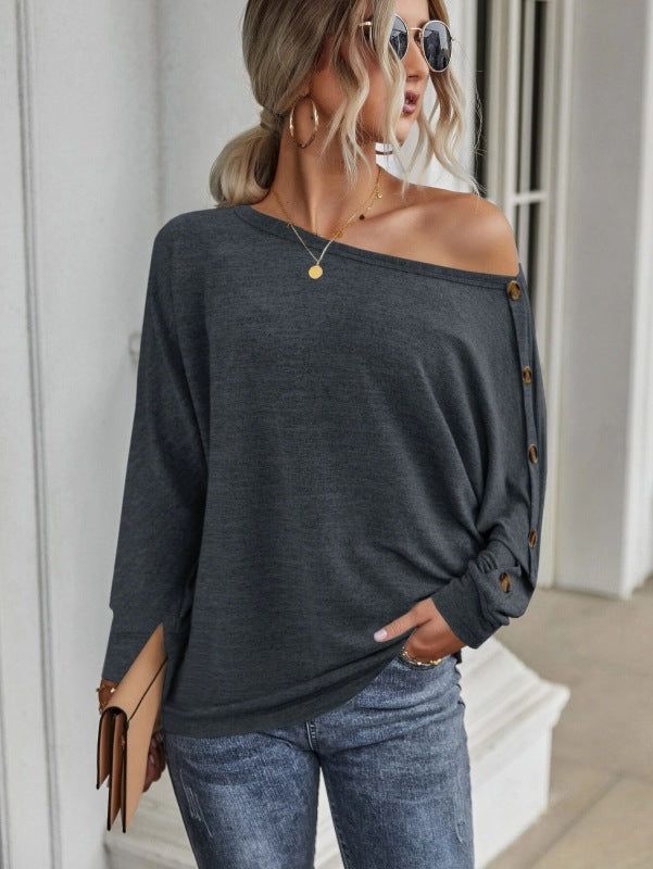 New Simple and Comfortable Button Long Sleeve T-Shirt