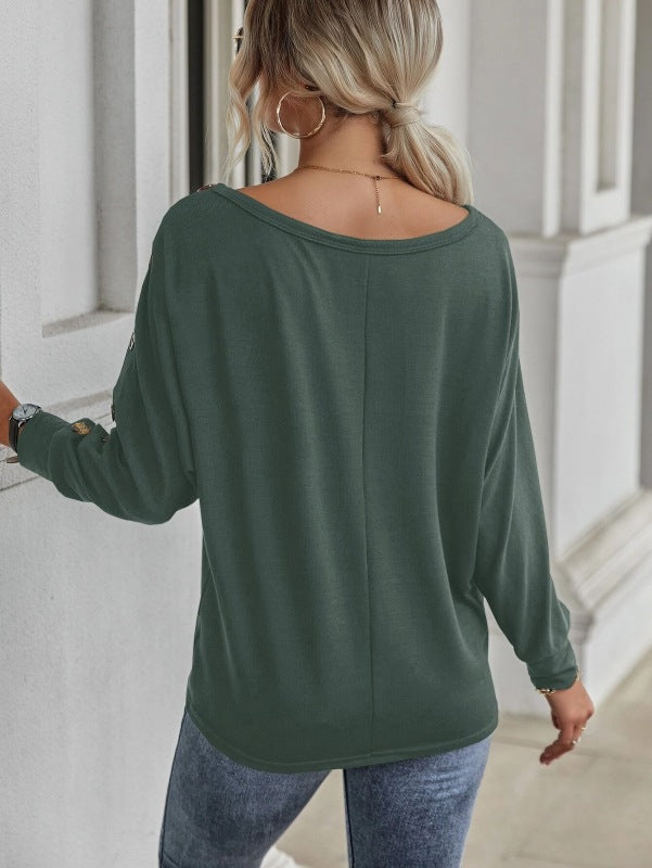 New Simple and Comfortable Button Long Sleeve T-Shirt