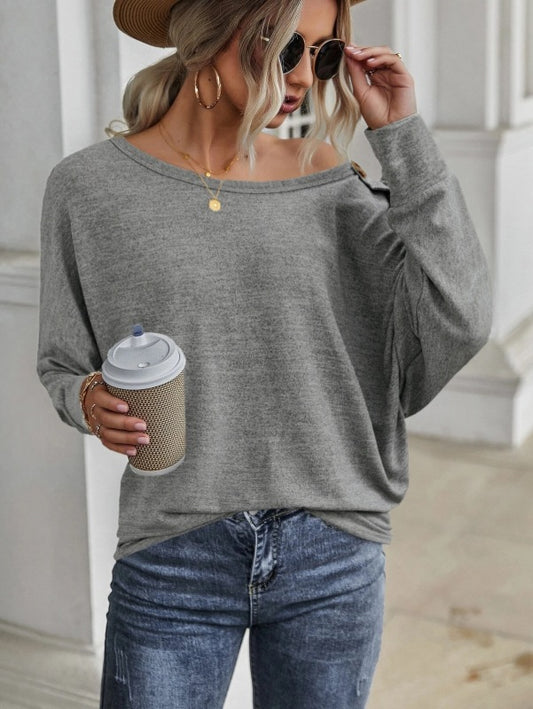 New Simple and Comfortable Button Long Sleeve T-Shirt