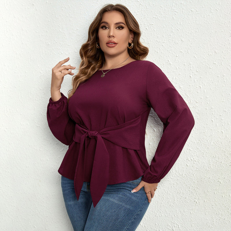 plus size new purple shirt V-neck long-sleeved tie top