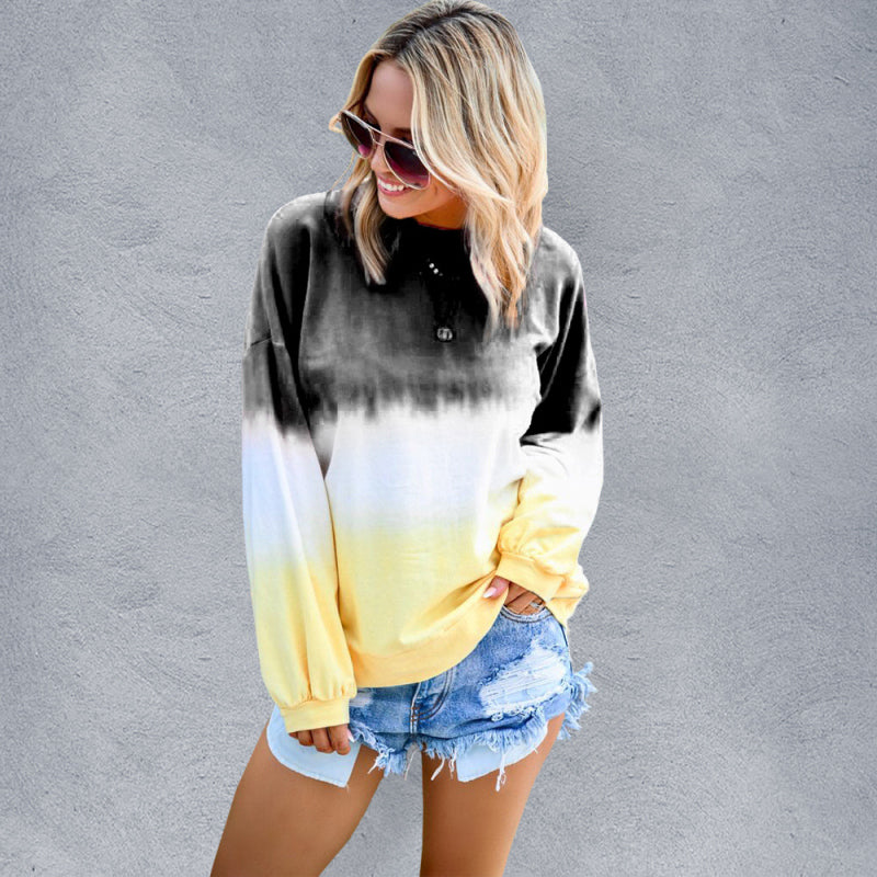 Women's Sweatshirt New Top Rainbow Gradient Printed Long Sleeve Sweatshirt