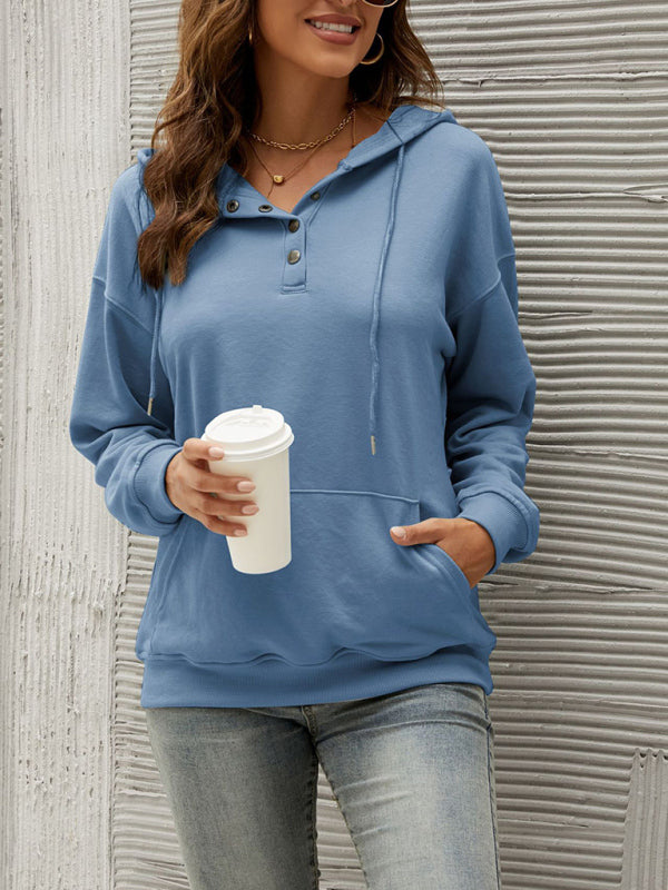 Women's Half Cardigan Button Kangaroo Pocket Hoodie