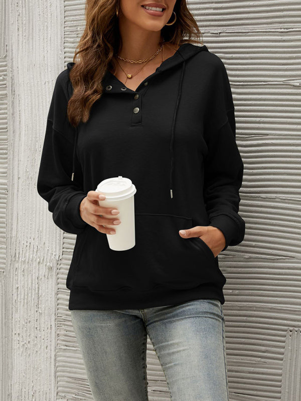 Women's Half Cardigan Button Kangaroo Pocket Hoodie