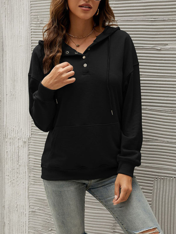 Women's Half Cardigan Button Kangaroo Pocket Hoodie