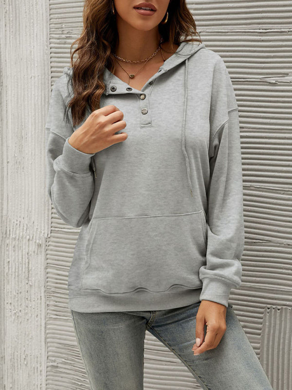 Women's Half Cardigan Button Kangaroo Pocket Hoodie