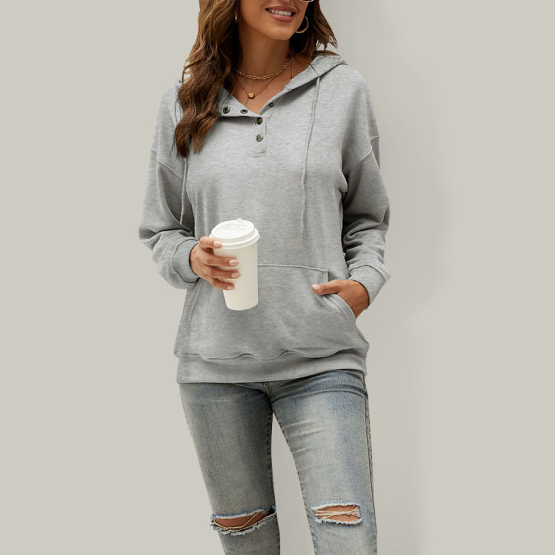 Women's Half Cardigan Button Kangaroo Pocket Hoodie