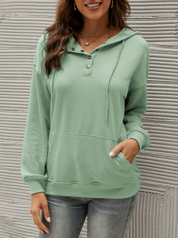 Women's Half Cardigan Button Kangaroo Pocket Hoodie