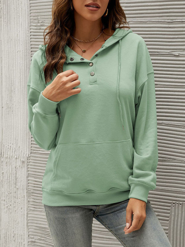 Women's Half Cardigan Button Kangaroo Pocket Hoodie