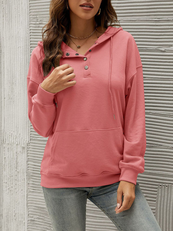 Women's Half Cardigan Button Kangaroo Pocket Hoodie