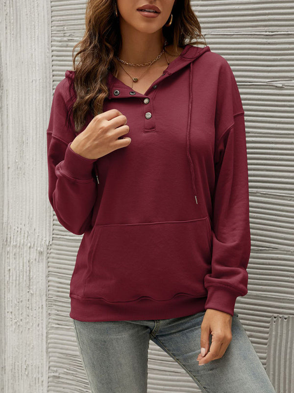 Women's Half Cardigan Button Kangaroo Pocket Hoodie