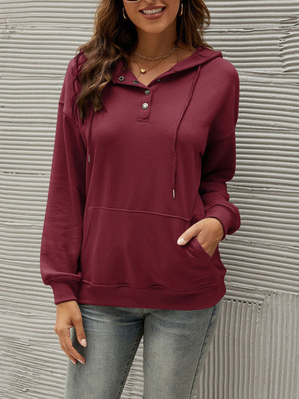 Women's Half Cardigan Button Kangaroo Pocket Hoodie