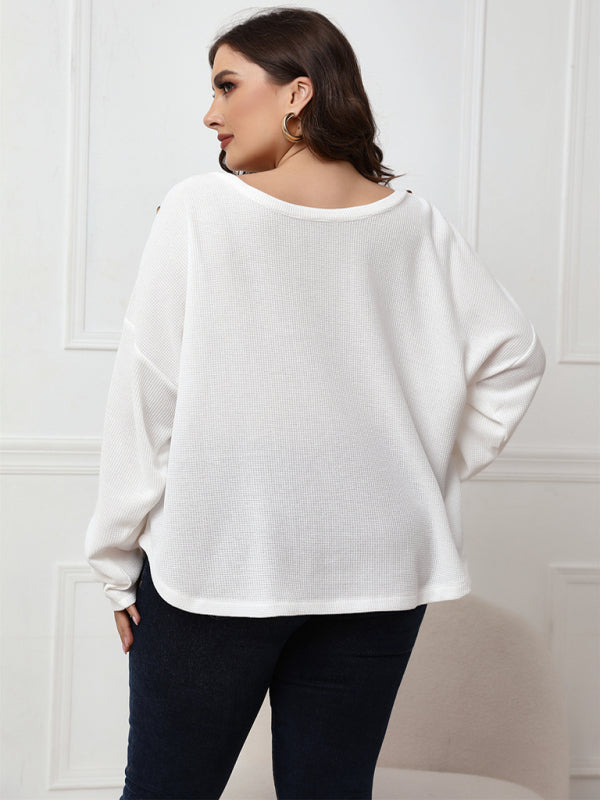 Plus Size Button Shoulder Knit Top