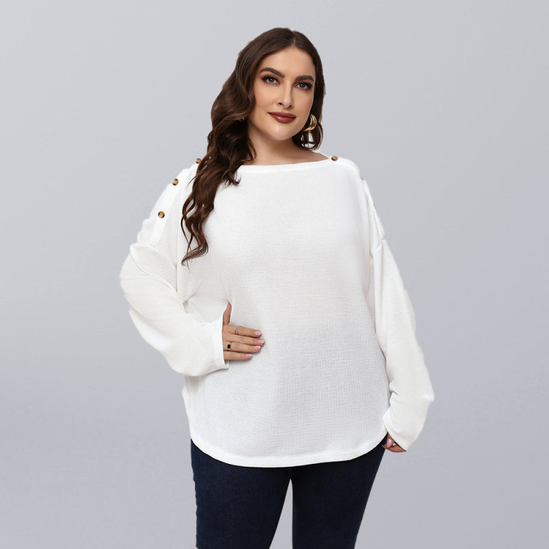 Plus Size Button Shoulder Knit Top