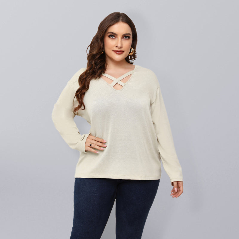 Women Plus Size Crisscross V-Neck Top