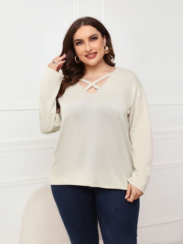 Women Plus Size Crisscross V-Neck Top