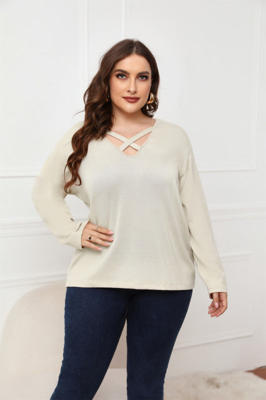 Women Plus Size Crisscross V-Neck Top