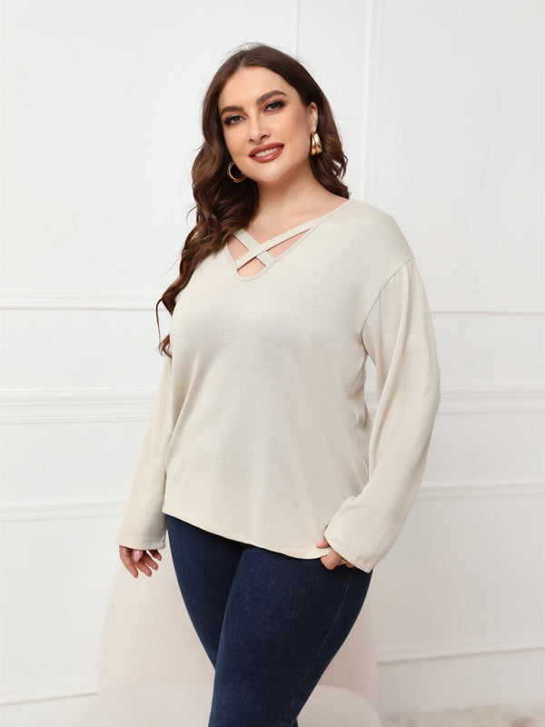 Women Plus Size Crisscross V-Neck Top