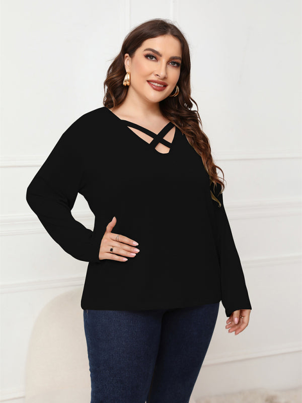 Women Plus Size Crisscross V-Neck Top