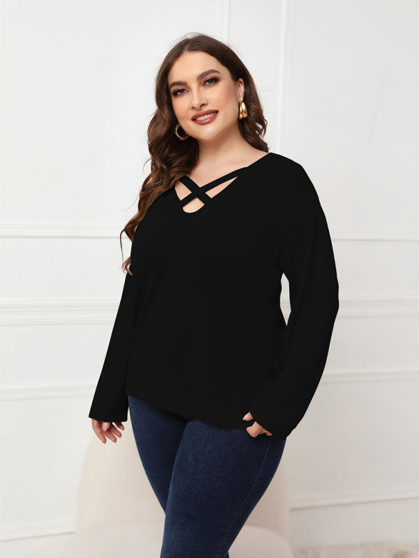 Women Plus Size Crisscross V-Neck Top