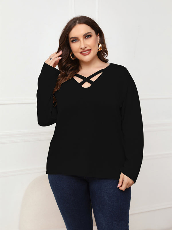 Women Plus Size Crisscross V-Neck Top