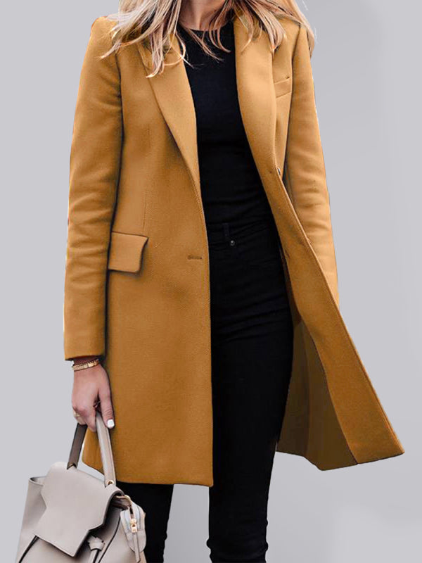 New style temperament of European and American mid long breasted solid small suit