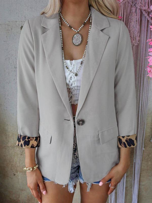 Women's woven stitching leopard print long-sleeved casual suit