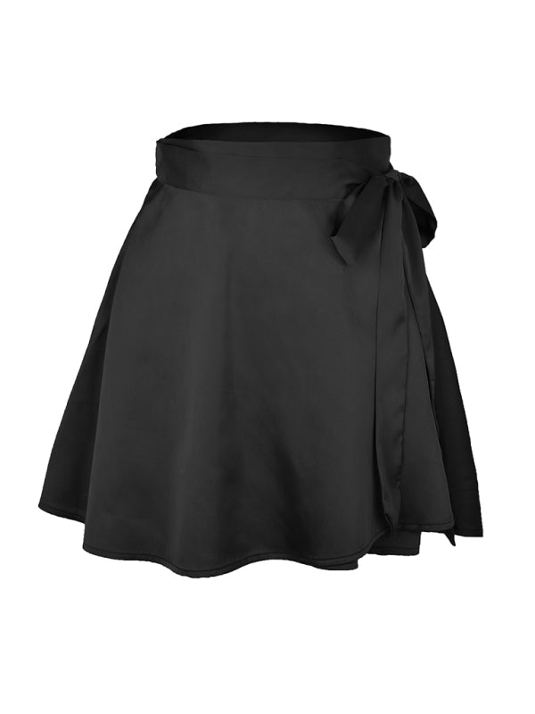 Solid Color Skirt High Waist Fashion One Piece Tie Skirt Chiffon Satin Wrap Skirt