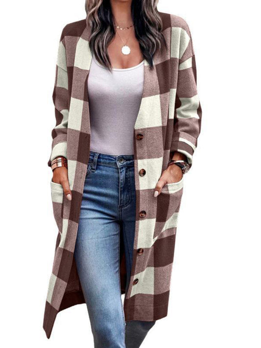 Women'sCasual Check Print Pocket Jacket