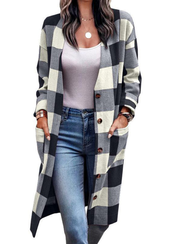 Women'sCasual Check Print Pocket Jacket